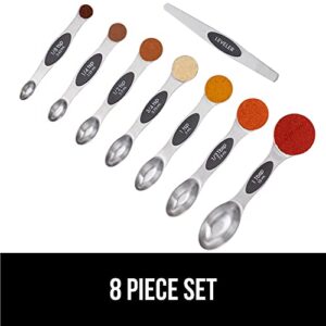 Gorilla Grip Magnetic Measuring Spoons 8 Piece Set, Stainless Steel Metal Cups, Dual Sided Nesting Design, Metric and US, Precise Teaspoon Measurements, Baking and Cooking Supplies, Gifts, Black