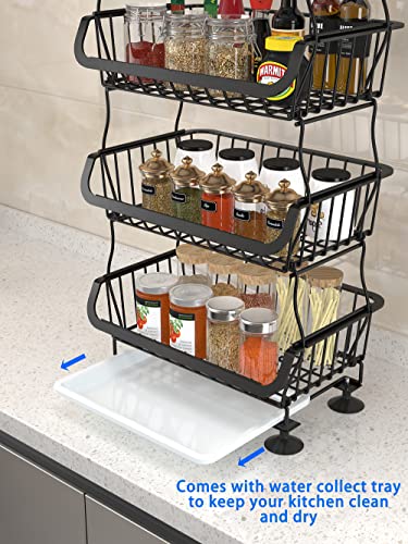 ALPHYSE Fruit Basket for Kitchen, Wire Baskets for Fruit and Vegetable Storage, 6 Tier Stackable Baskets with Wheels and Anti-Skid Feet for Kitchen, Pantry, Bathroom