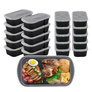 landmore meal prep containers 20 pack 33oz 2 compartment food storage containers with lids, bento box, bpa free, stackable/reusable lunch boxes, microwavable, freezer and dishwasher safe black
