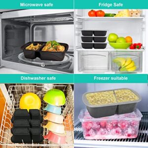 Landmore Meal Prep Containers 20 Pack 33oz 2 Compartment Food Storage Containers with Lids, Bento Box, BPA Free, Stackable/Reusable Lunch Boxes, Microwavable, Freezer and Dishwasher Safe Black