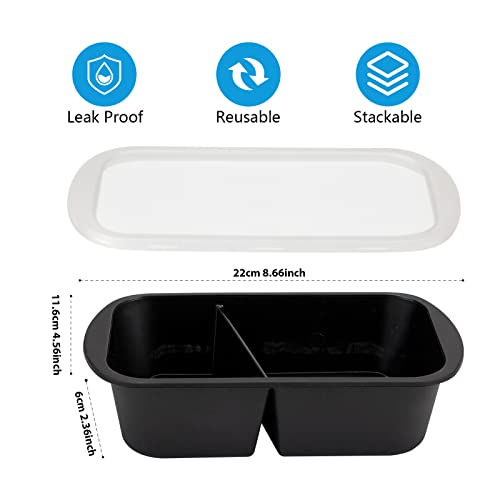 Landmore Meal Prep Containers 20 Pack 33oz 2 Compartment Food Storage Containers with Lids, Bento Box, BPA Free, Stackable/Reusable Lunch Boxes, Microwavable, Freezer and Dishwasher Safe Black