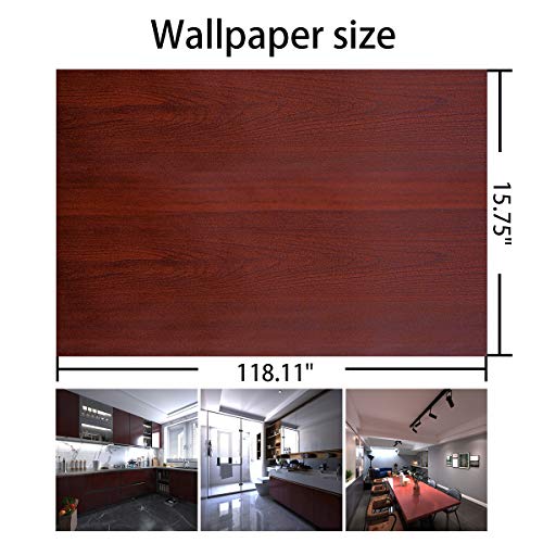 BAYYA Cherry Wood Grain Paper Waterproof Peel and Stick Wallpaper Red Brown Decorative Furniture Sticker for Kitchen Cabinet Door Table Floor Shelf Drawer Liner Self-Adhesive Film