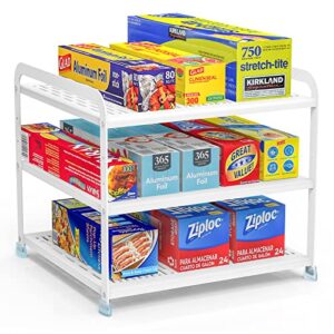 Decostatue Kitchen Cabinet Organizers and Storage Rack- Adjustable Foil and Plastic Wrap Organizer Rack - Sturdy Pantry Organization and Storage for Plastic Bag, Wrap, Foil, Parchment, Snack and Box