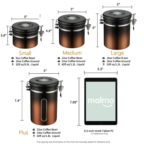 Malmo Gradient Coffee Canister,Airtight Coffee Container with Date Tracker Lid,12oz Stainless Steel Canister for Kitchen Food Storage,Dark Copper