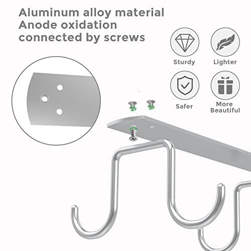 3PCS Mug Hooks Under Cabinet,Coffee Cups Holder with 12 Mug Hooks,Metal Mugs Hooks Under Shelf for Mugs,Coffee Cups and Kitchen Utensils (Silver)