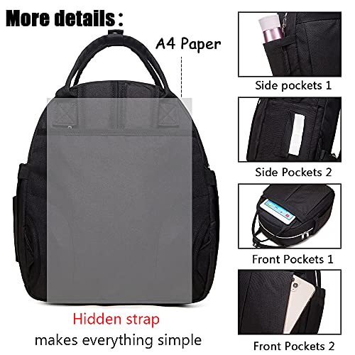 Scorlia Insulated Lunch Bag Backpack for Women, Convertible Lunch Cooler Tote with Side pocket, Tall Reusable lunch Box Container with Drinks Holder for Girl, School, Office, Beach, Picnic, Black