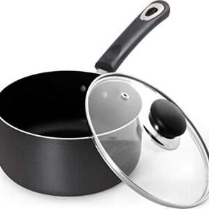 Utopia Kitchen 2 Quart Nonstick Saucepan with Glass Lid - Multipurpose Use for Home Kitchen or Restaurant (Grey-Black)