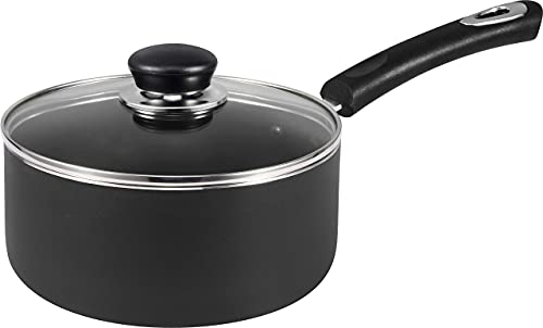 Utopia Kitchen 2 Quart Nonstick Saucepan with Glass Lid - Multipurpose Use for Home Kitchen or Restaurant (Grey-Black)