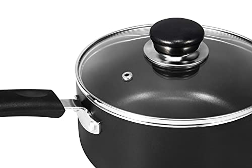 Utopia Kitchen 2 Quart Nonstick Saucepan with Glass Lid - Multipurpose Use for Home Kitchen or Restaurant (Grey-Black)