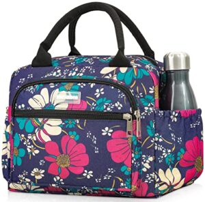 musumen retro print lunch bag for women and teenage girls – triple insulated, leak-proof and waterproof with multiple pockets – fits most lunch boxes and holds one or two meals