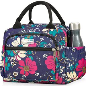 musumen Retro Print Lunch Bag for Women and Teenage Girls - Triple Insulated, Leak-Proof and Waterproof with Multiple Pockets - Fits Most Lunch Boxes and Holds One or Two Meals