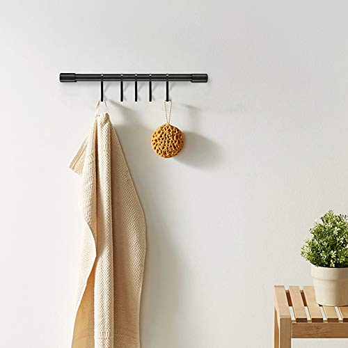 MIAOHUI Kitchen Rail with Hooks, Pan and Pot Hangers for Kitchen Wall Mount, Kitchen Utensil Rack with Removable S Hook, Aluminum (17.3inch_Black_5Hooks)