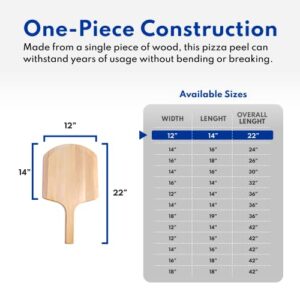 New Star Foodservice 50295 Restaurant-Grade Wooden Pizza Peel, 16" L x 14" W Plate, with 10" L Wooden Handle, 24" Overall Length