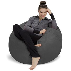 sofa sack – plush, ultra soft bean bag chair – memory foam bean bag chair with microsuede cover – stuffed foam filled furniture and accessories for dorm room – charcoal 3′