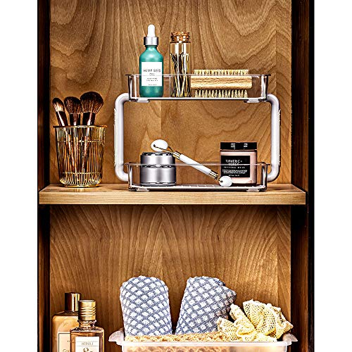 madesmart Two Level Spice Organizer-Cabinet Collection Maximizes Vertical Space, Removable Soft-Grip Lining, Dual Handles &BPA-Free, Small, Grey