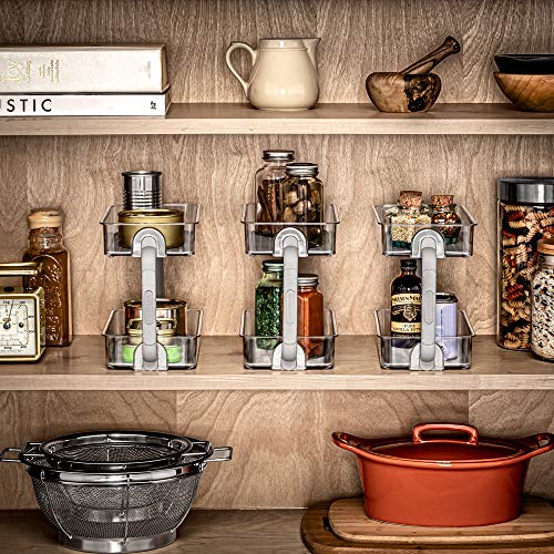 madesmart Two Level Spice Organizer-Cabinet Collection Maximizes Vertical Space, Removable Soft-Grip Lining, Dual Handles &BPA-Free, Small, Grey