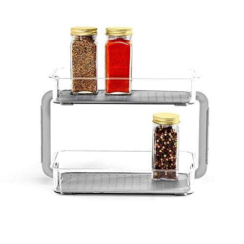 madesmart Two Level Spice Organizer-Cabinet Collection Maximizes Vertical Space, Removable Soft-Grip Lining, Dual Handles &BPA-Free, Small, Grey