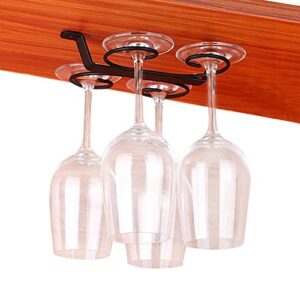 gelive under cabinet wine glass holder stemware rack glass storage hanger with 4 hooks organizer for kitchen and bar (black)