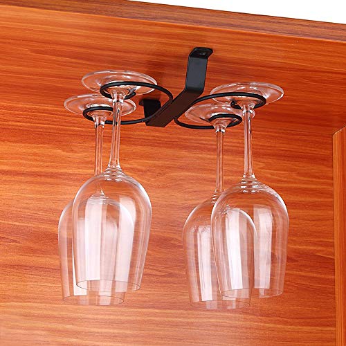 GeLive Under Cabinet Wine Glass Holder Stemware Rack Glass Storage Hanger With 4 Hooks Organizer for Kitchen and Bar (Black)