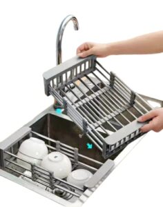temu kitchen drain rack, stainless steel kitchen basket, home dish rack, retractable sink shelf, vegetable fruit rack