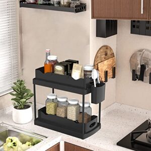 Under Sink Organizer, 2-Tier Under Sink Organizers and Storage with Double Sliding Storage Drawers, Under Sliding Cabinet Basket with Hooks, Hanging Cup, Dividers for Home, Bathroom, Kitchen