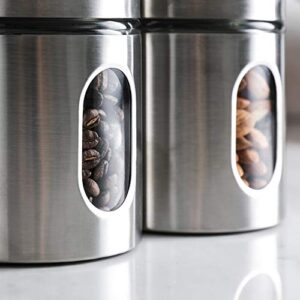 Whole Housewares | Brushed Stainless Steel and Glass Canister with Window for Spices or Grains | Kitchen Organisation Canisters | Set of 3 | 5" H & 21OZ