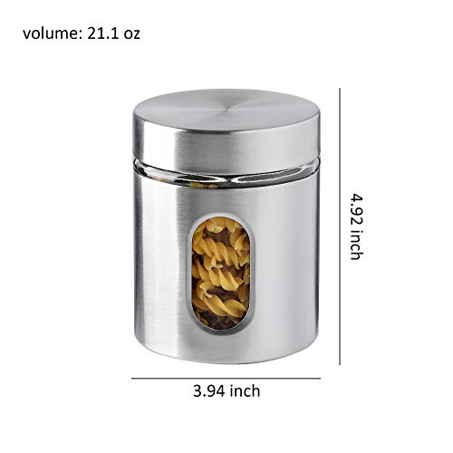 Whole Housewares | Brushed Stainless Steel and Glass Canister with Window for Spices or Grains | Kitchen Organisation Canisters | Set of 3 | 5" H & 21OZ