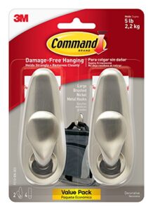command forever classic large metal wall hooks, damage free hanging wall hooks with adhesive strips, no tools wall hooks for hanging decorations in living spaces, 2 metal hooks and 4 command strips