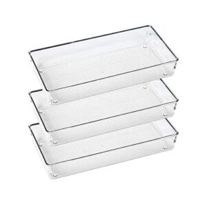3 pack clear plastic drawer organizer tray cutlery utensil makeups drawer organizers 12″ x 6″