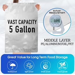 15 Mil 5 Gallon Mylar Bags for Food Storage with 2500cc Oxygen Absorbers - 55 Pack Mylar Bags 5 Gallon,1 Gallon,1 Quart 3 Size, 100 Pcs Labels and 500cc Oxygen Absorbers for Long Term Food Storage