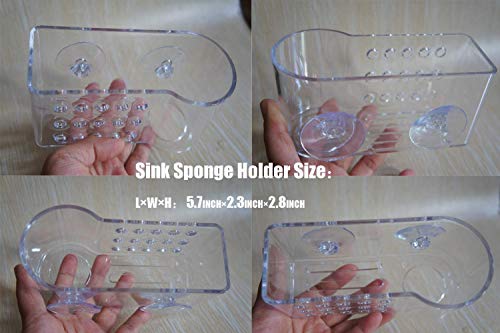 AMUONTY Sponge Holder for Kitchen Sink Suction,Plastic Sink Brush Sponge Caddy Sink Organizer-(5.7" x 2.4" x 3.1"),Clear