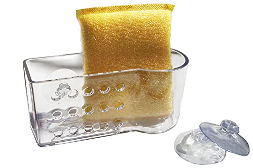 AMUONTY Sponge Holder for Kitchen Sink Suction,Plastic Sink Brush Sponge Caddy Sink Organizer-(5.7" x 2.4" x 3.1"),Clear