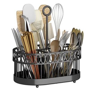 gillas utensil caddy, cutlery silverware organizer for forks, spoons, knives, napkins and desk supplies, storage basket with 4 compartments (black)