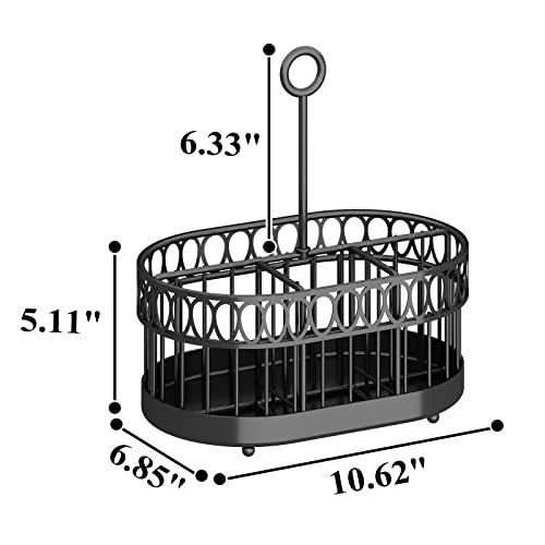 GILLAS Utensil Caddy, Cutlery Silverware Organizer For Forks, Spoons, Knives, Napkins And Desk Supplies, Storage Basket With 4 Compartments (Black)