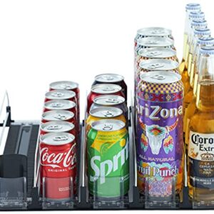 Jillmo Drink Organizer for Fridge, Self-Pushing Soda Can Organizer for Refrigerator, Width Adjustable Pusher Glide, Black, 5 Row