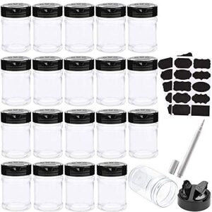 20 pack 5oz clear plastic spice jars storage bottle container,seasoning bottles with black cap,chalkboard labels,chalk marker for storing spice,herbs,powders,salt and pepper