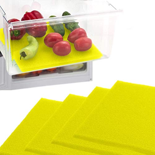 Dualplex® Fridge Liners - Refrigerator Liner Drawers or Shelves - 4 Pack Fridge Mats Washable - 12” x 15” - Fruit & Veggie Life Extender Liner - Fresh Produce Mat - Drawer Shelf Bins Liners (Yellow)