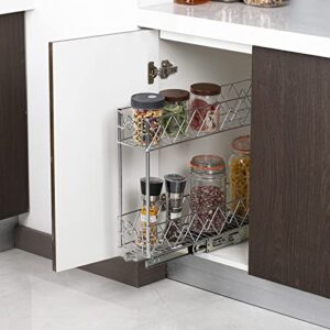 Glolaurge Pull Out Cabinet Organizer 5" W x 21" D, 2-Tier Narrow Kitchen Cabinet Drawer Slide Out Shelves, Chrome