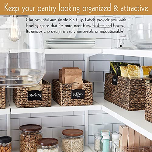 18 Pack Metal Pantry Baskets Labels Clips On for Storage Bins with 4 White Chalk Markers, Organization and Storage Baskets Labels Clips, Kitchen Bins Tags Chalkboard Labels for Baskets