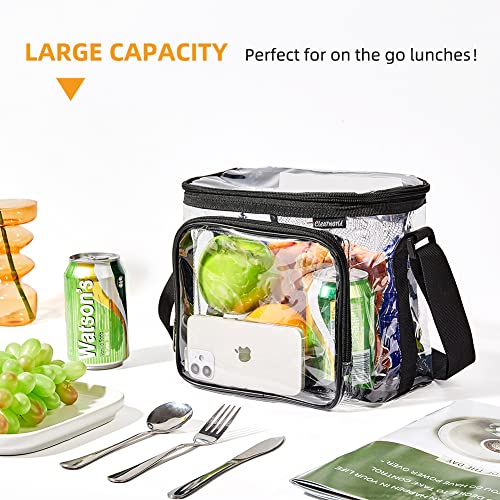 Clearworld Stadium Approved Clear Lunch Bag,See Through Lunch Box with Adjustable Strap and Front Zipper Pocket,Easy to Clean and Water Resistant Tote Bag for Work, School, Concerts,Sports