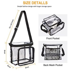 Clearworld Stadium Approved Clear Lunch Bag,See Through Lunch Box with Adjustable Strap and Front Zipper Pocket,Easy to Clean and Water Resistant Tote Bag for Work, School, Concerts,Sports