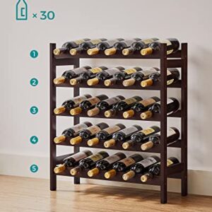 SONGMICS 30-Bottle Wine Rack, 5-Tier Freestanding Floor Bamboo Wine Holder, Display Stand Shelves, Wave Bars, Espresso UKWR25BR