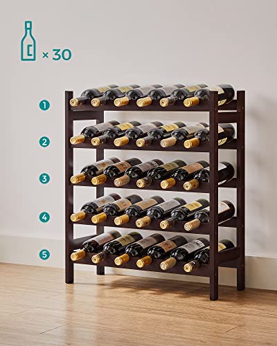 SONGMICS 30-Bottle Wine Rack, 5-Tier Freestanding Floor Bamboo Wine Holder, Display Stand Shelves, Wave Bars, Espresso UKWR25BR