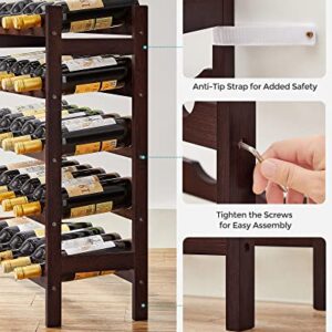 SONGMICS 30-Bottle Wine Rack, 5-Tier Freestanding Floor Bamboo Wine Holder, Display Stand Shelves, Wave Bars, Espresso UKWR25BR