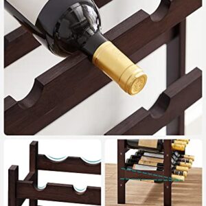 SONGMICS 30-Bottle Wine Rack, 5-Tier Freestanding Floor Bamboo Wine Holder, Display Stand Shelves, Wave Bars, Espresso UKWR25BR