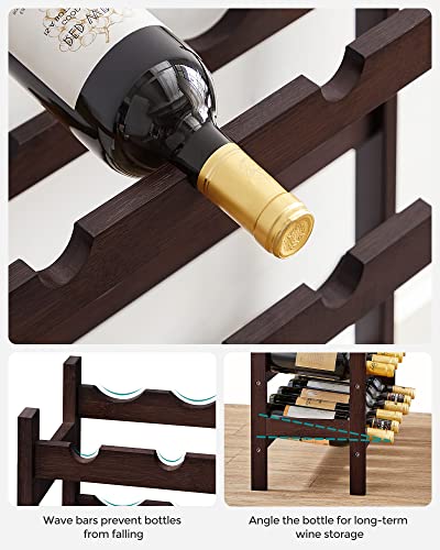 SONGMICS 30-Bottle Wine Rack, 5-Tier Freestanding Floor Bamboo Wine Holder, Display Stand Shelves, Wave Bars, Espresso UKWR25BR