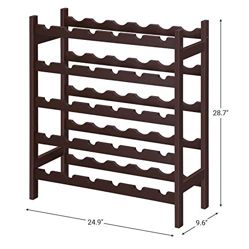 SONGMICS 30-Bottle Wine Rack, 5-Tier Freestanding Floor Bamboo Wine Holder, Display Stand Shelves, Wave Bars, Espresso UKWR25BR