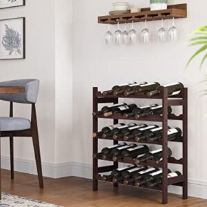 SONGMICS 30-Bottle Wine Rack, 5-Tier Freestanding Floor Bamboo Wine Holder, Display Stand Shelves, Wave Bars, Espresso UKWR25BR