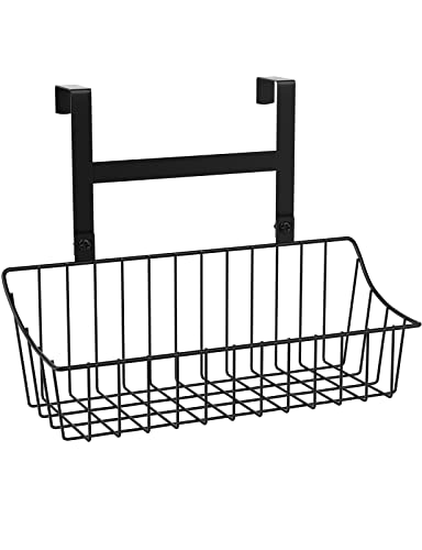 MaraFansie Grid Storage Basket, Over the Cabinet Door Organizer, Hanging Basket with Hook Over the Cabinet/Railing, Under Sink Kitchen Cabinet, Pantry, Bathroom, Small, Black, 1 Pack