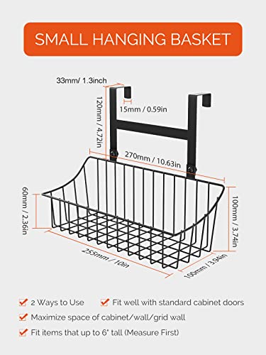 MaraFansie Grid Storage Basket, Over the Cabinet Door Organizer, Hanging Basket with Hook Over the Cabinet/Railing, Under Sink Kitchen Cabinet, Pantry, Bathroom, Small, Black, 1 Pack